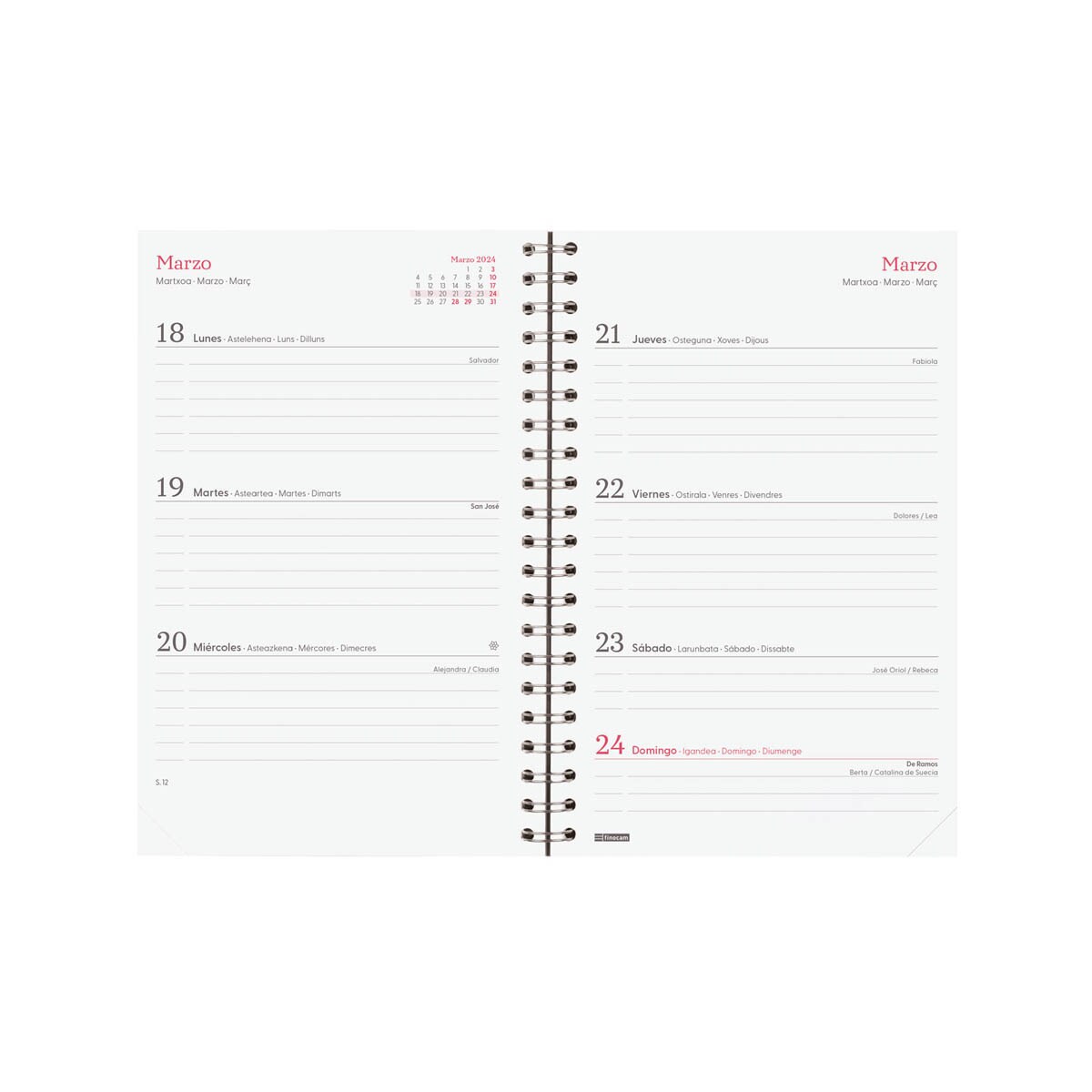 Agenda año 2024 Espiral You E5 - 117x181 semana vista horizontal Poppy Finocam multicolor multilingüe Multicolor-5
