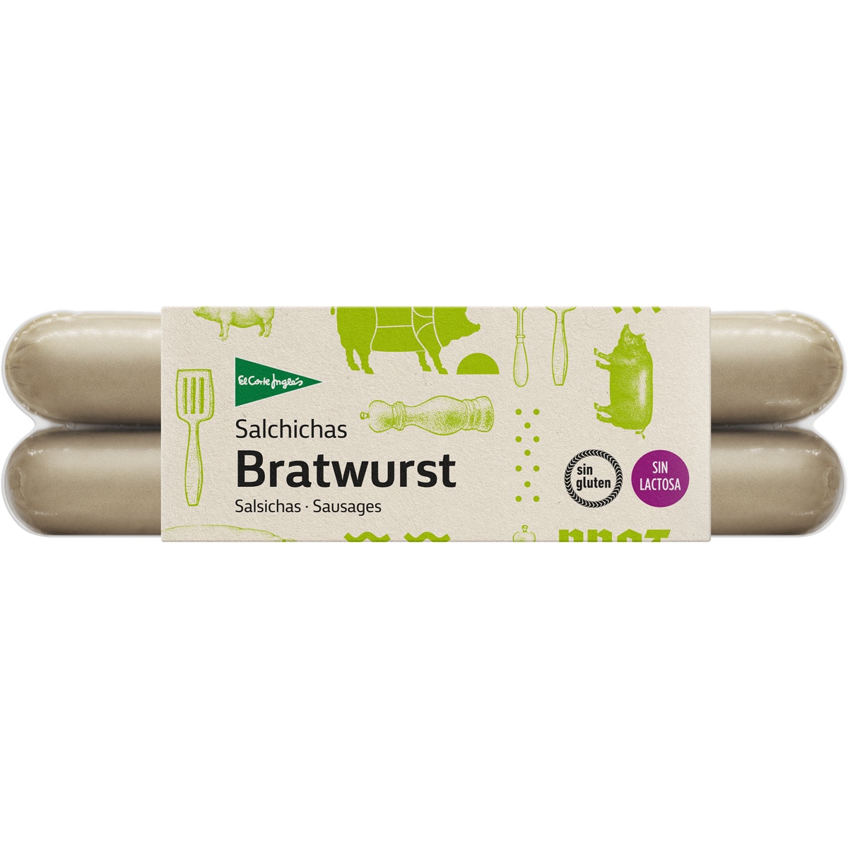 salchichas Bratwurst cocidas de cerdo y pollo sin gluten sin lactosa pack 2 x 150 g envase 300 g