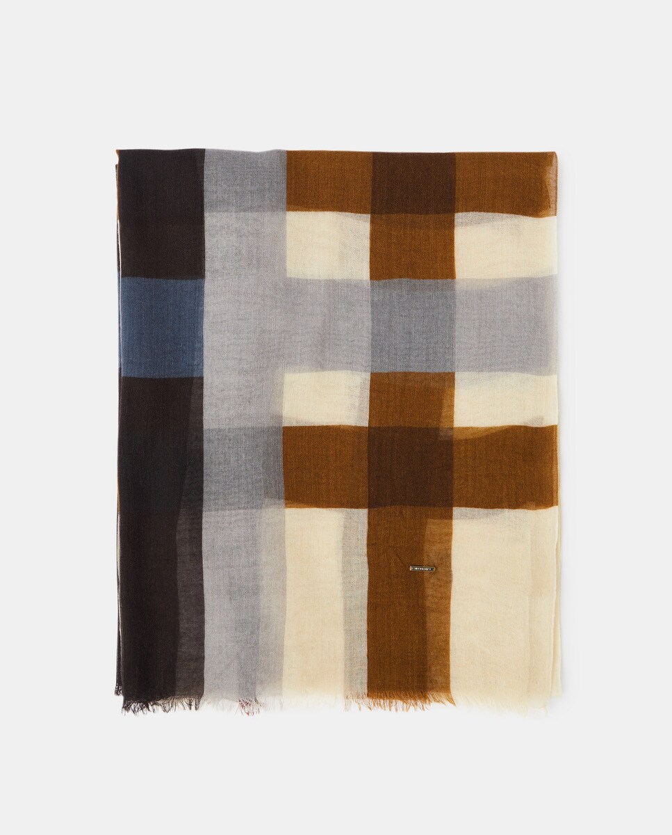 Foulard en laine à carreaux écru
