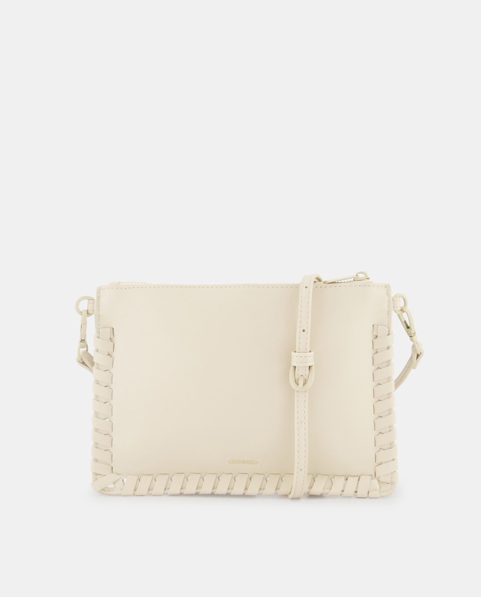 Sac à bandoulière moyen écru avec bords tressés