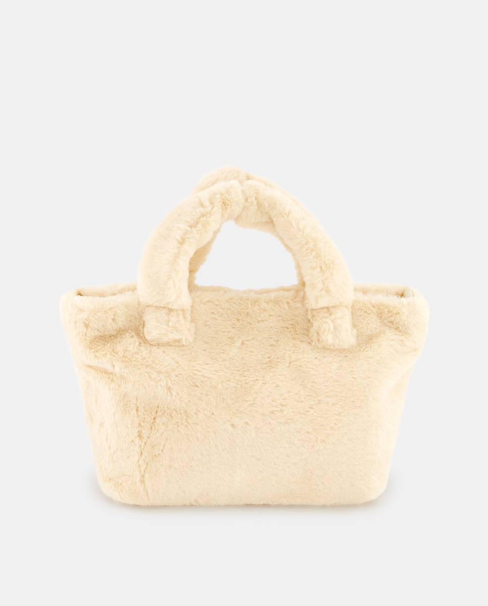 Sac cabas moyen crème effet peluche