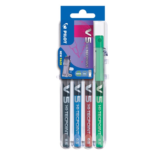 Imagen 0 de Set de 4 roller tinta líquida de punta de aguja V-5 Pilot multicolor