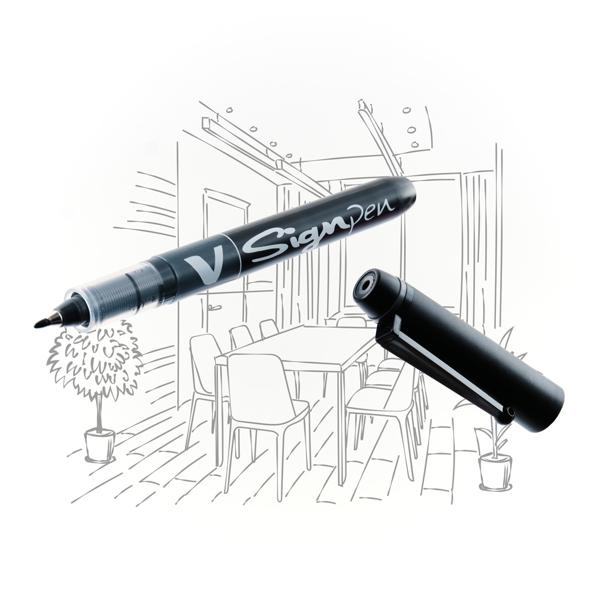 Roller tinta líquida con punta de fibra ancha V-Sign Pen Pilot negro Negro-3