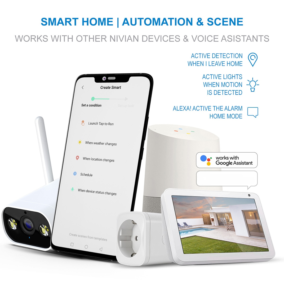 Cámara Wi-Fi de exterior 2K Nivian NVS-IPC-02-L con luz e IA Blanco / Negro-7