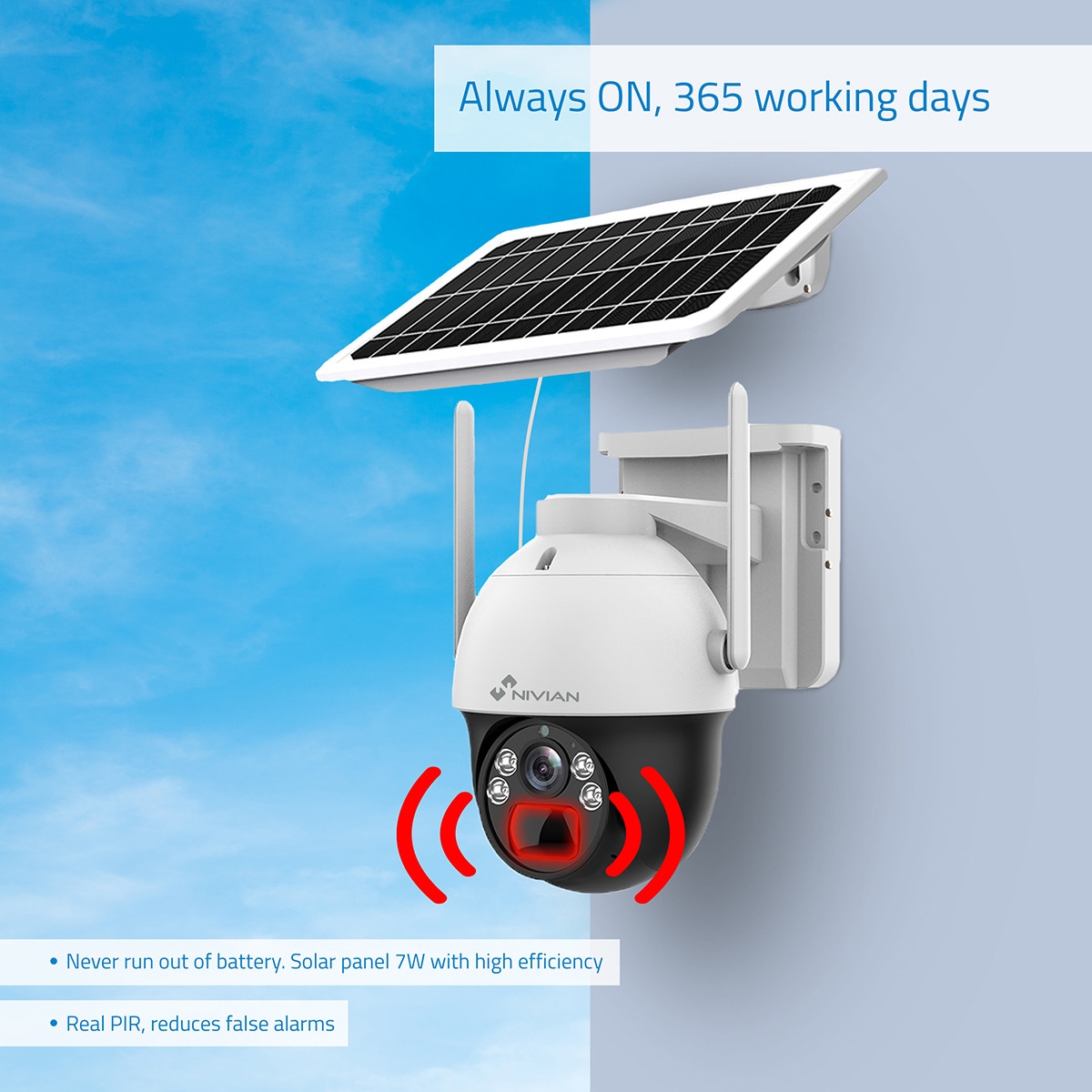 Cámara 4G motorizada para exterior Nivian NV-CAM02S-SOLAR4G, con batería y panel solar Blanco / Negro-4