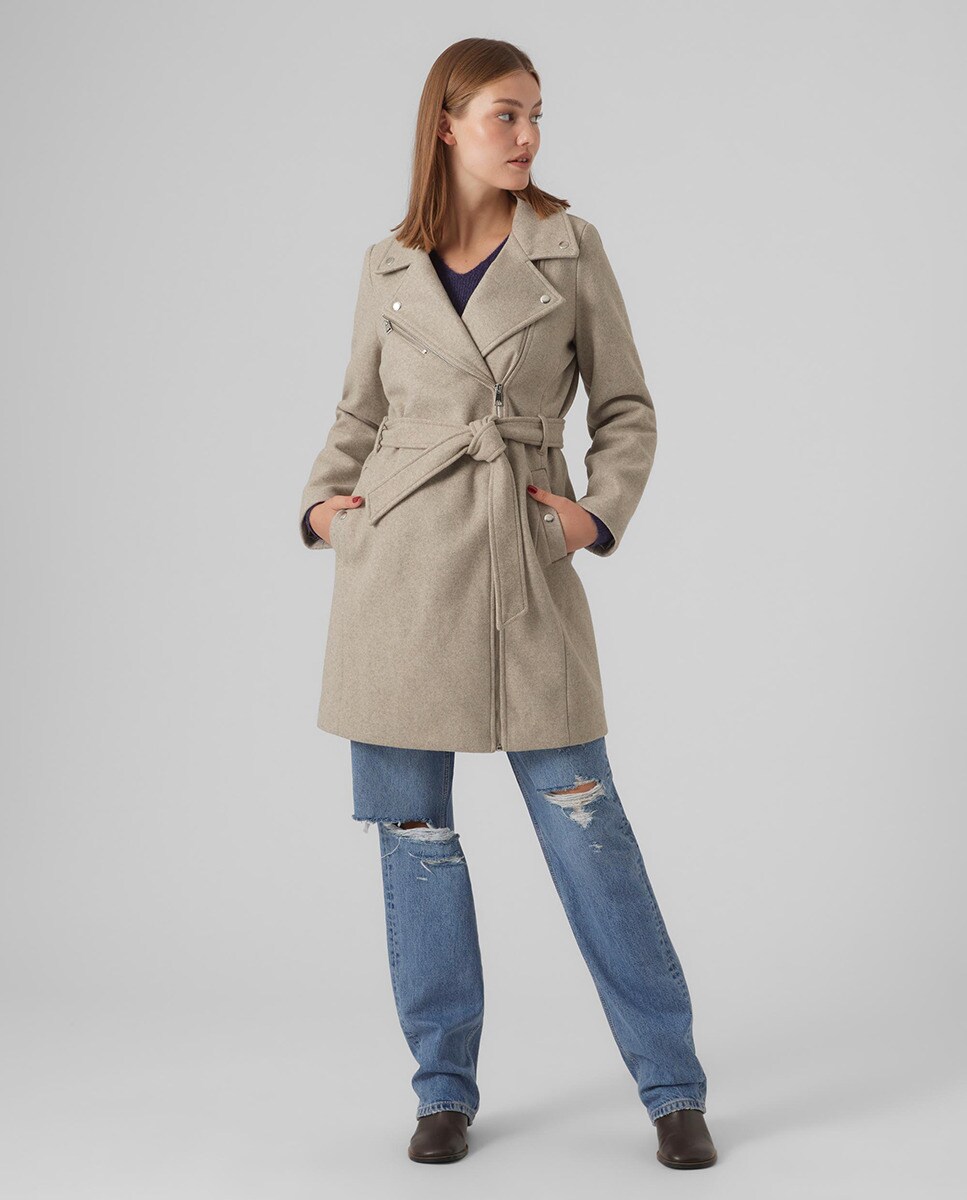 Manteau style motard avec ceinture à la taille