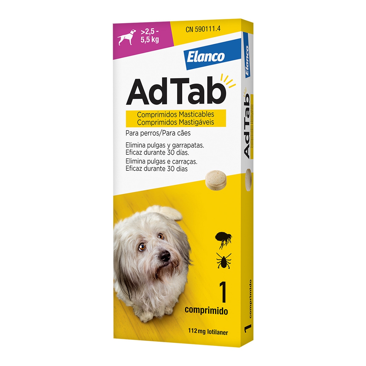 Comprimidos masticables desparasitantes AdTab Elanco para perros de >2,5 a 5,5 kg 1 ud 1