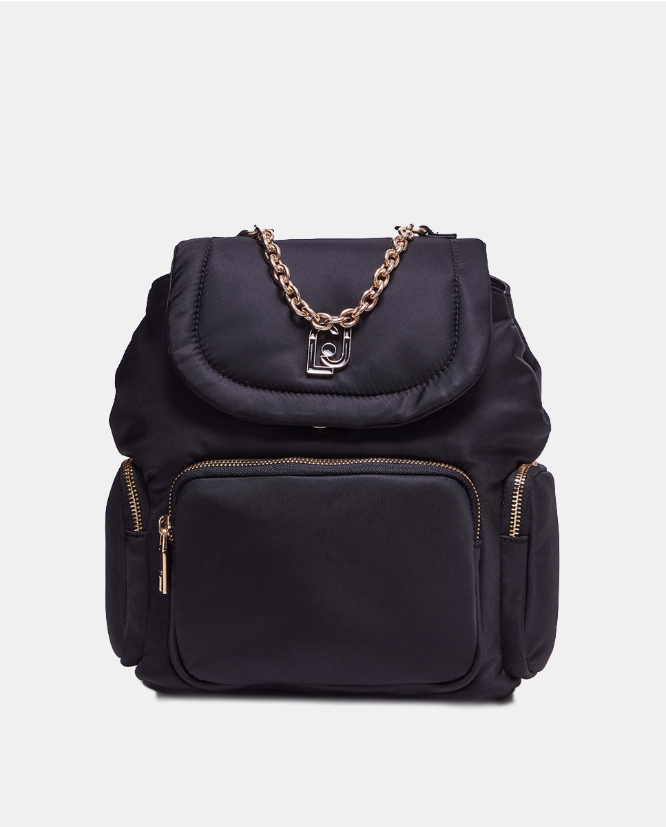 Sac à dos en nylon à rabat avec chaîne en guise de poignée