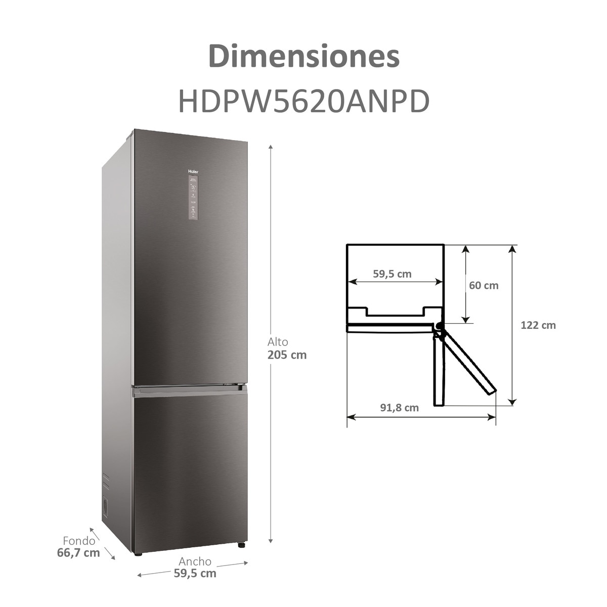 Frigorífico Combi Haier Total No Frost con WIFI 2D 60 Series 5 PRO - HDPW5620ANPD Dark inox-5