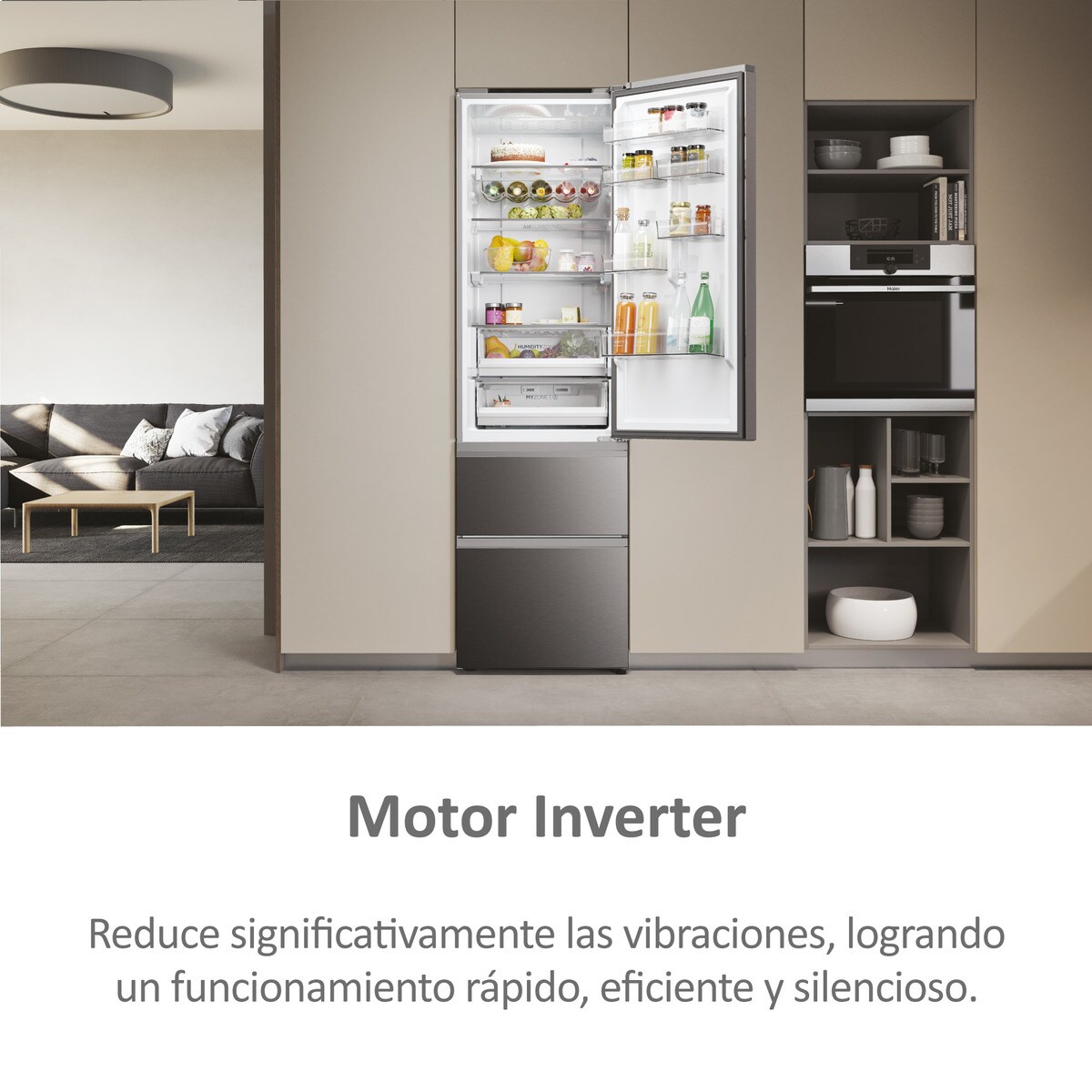 Frigorífico Combinado Haier 3D 60 Series 5 HTW5620CNMP de 3 Portas, No Frost, com Wifi e de 205 cm - Inox Escuro Dark Inox-7