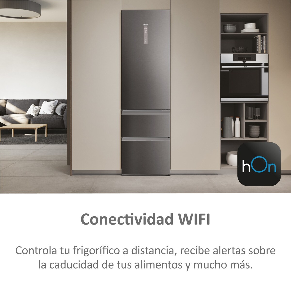 Frigorífico Combinado Haier 3D 60 Series 5 HTW5620CNMP de 3 Portas, No Frost, com Wifi e de 205 cm - Inox Escuro Dark Inox-5