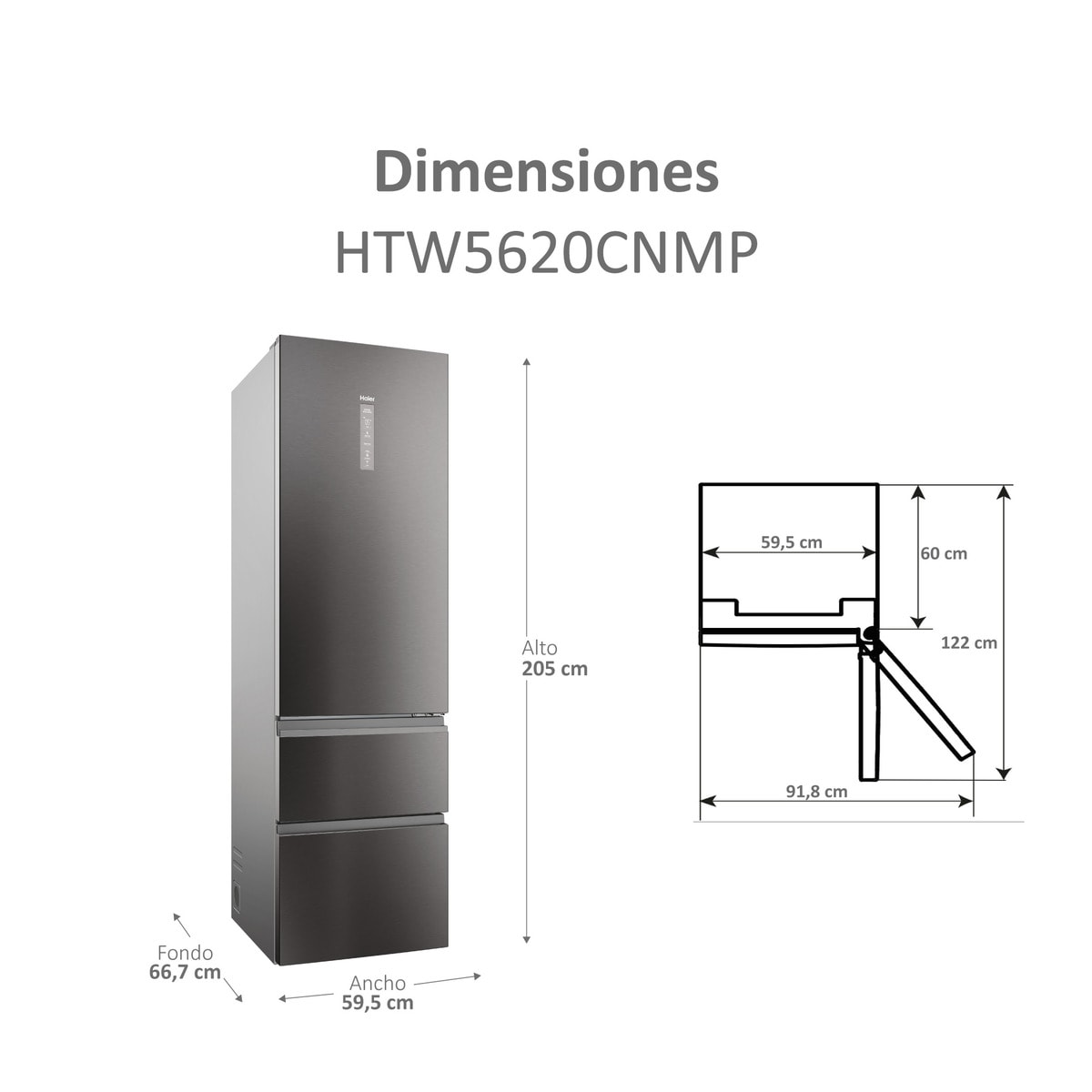 Frigorífico Combinado Haier 3D 60 Series 5 HTW5620CNMP de 3 Portas, No Frost, com Wifi e de 205 cm - Inox Escuro Dark Inox-4
