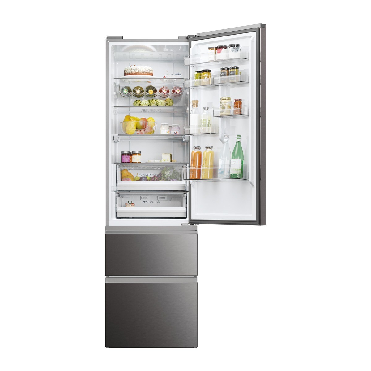Frigorífico Combinado Haier 3D 60 Series 5 HTW5620CNMP de 3 Portas, No Frost, com Wifi e de 205 cm - Inox Escuro Dark Inox-3