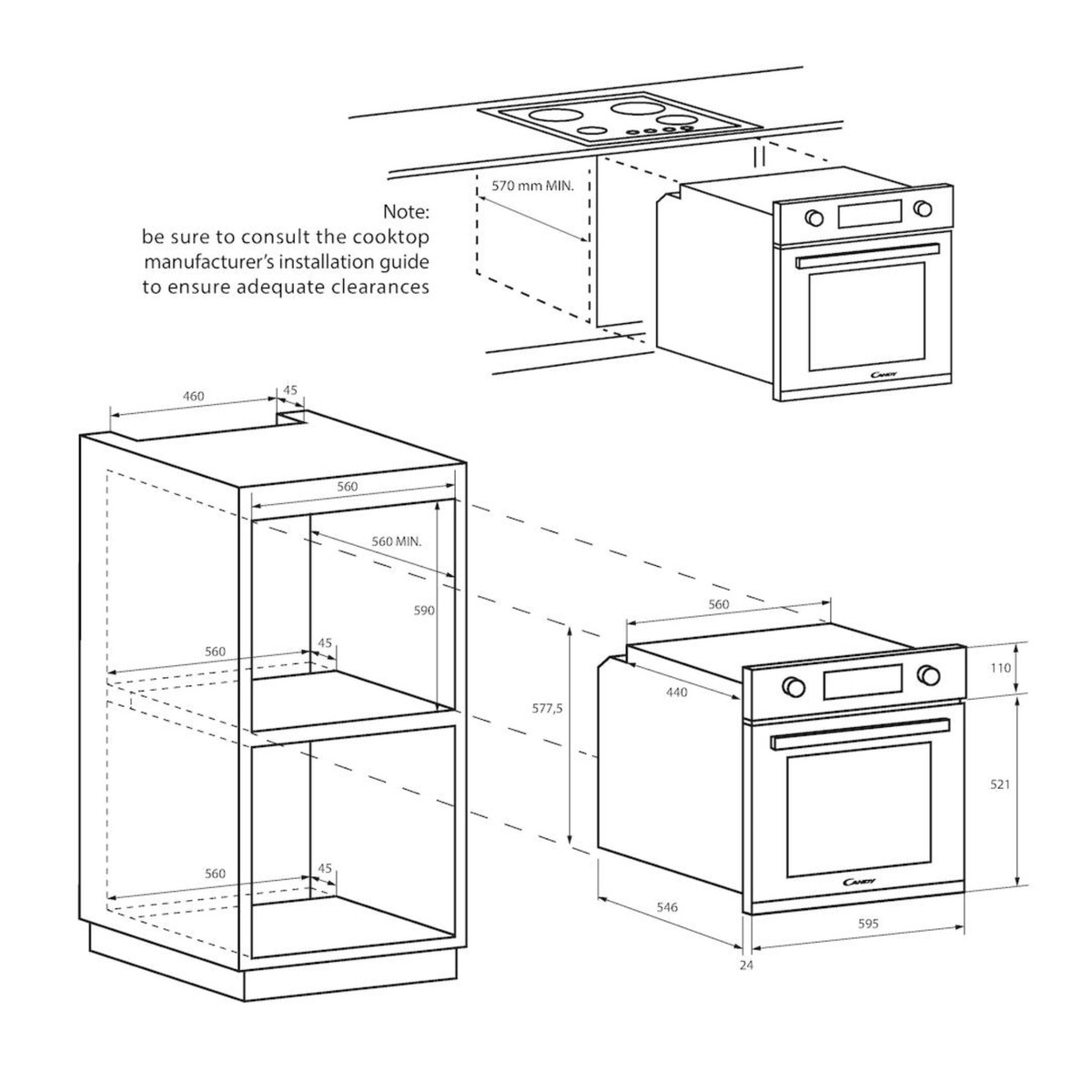 Horno multifunción Candy con 5 funciones, guía telescópica Idea - FIDC X532 Negro-2