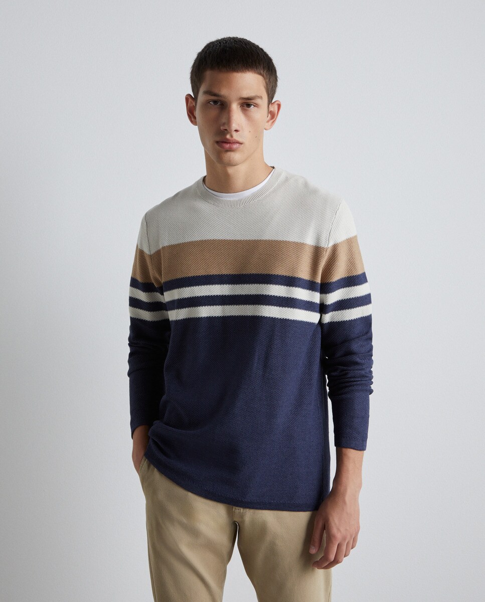 Pull col rond à motif