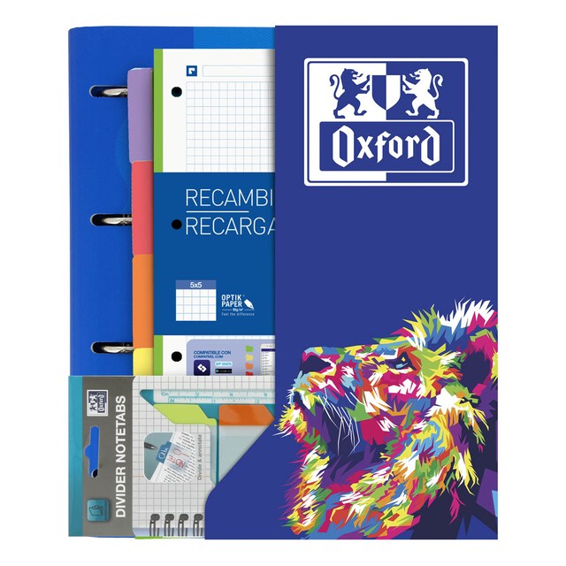 Imagen 0 de Pack especial archivador Europeanbinder A4+ con recambio adicional, separadores y regla con pestañas Oxford vivos surtido