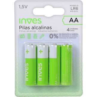 pila alcalina AA modelo LR6 1,5 V blister 4 unidades - Inves