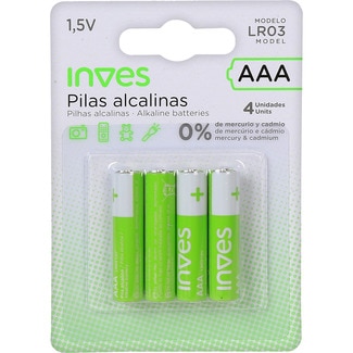 pila alcalina AAA modelo LR03 1,5 V blister 4 unidades - Inves