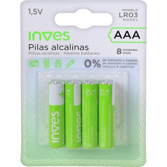 pila alcalina AAA modelo LR03 1,5 V blister 8 unidades - Inves