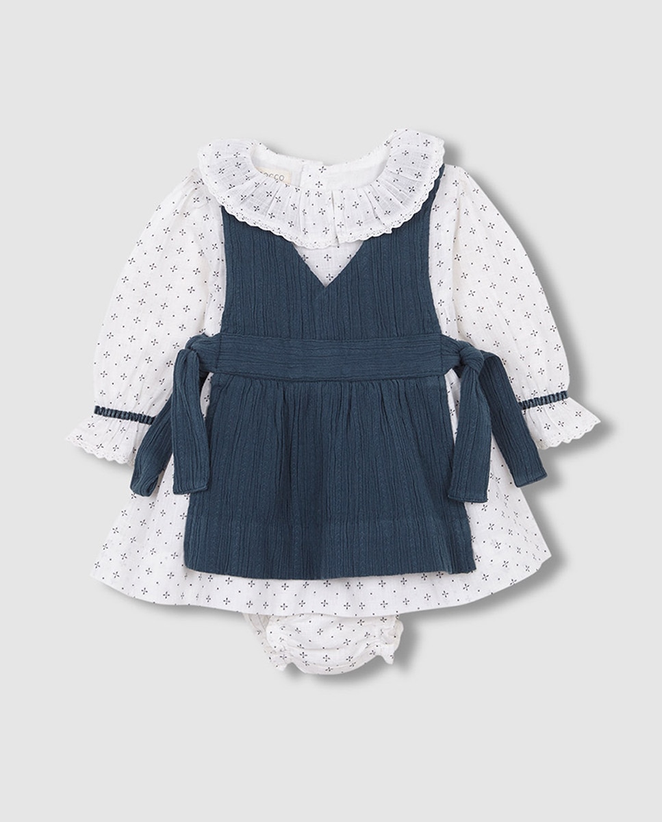 Vestido Estampado com Avental a Condizer Azul-1