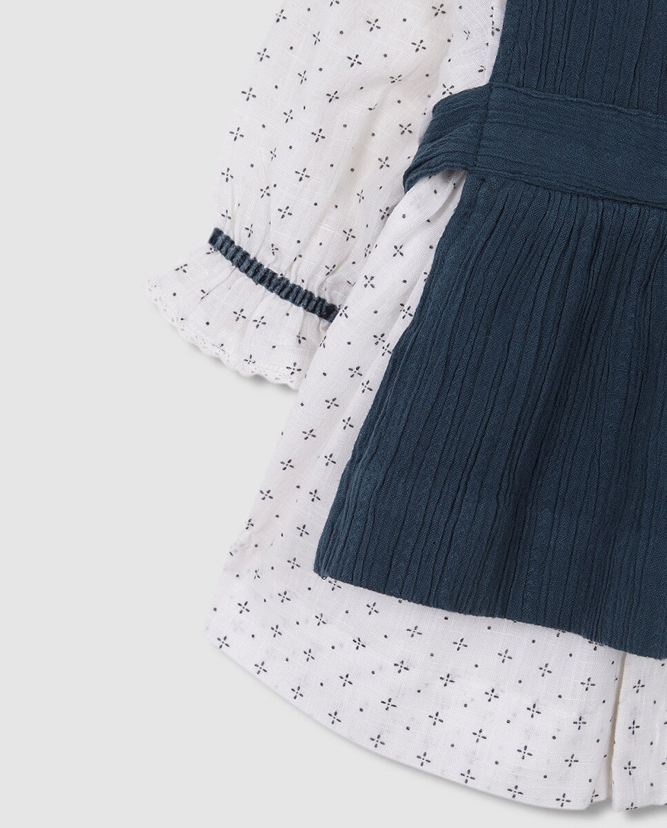Vestido Estampado com Avental a Condizer Azul-4