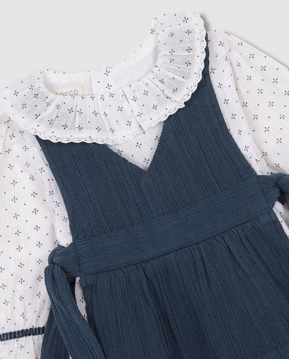 Vestido Estampado com Avental a Condizer Azul-3