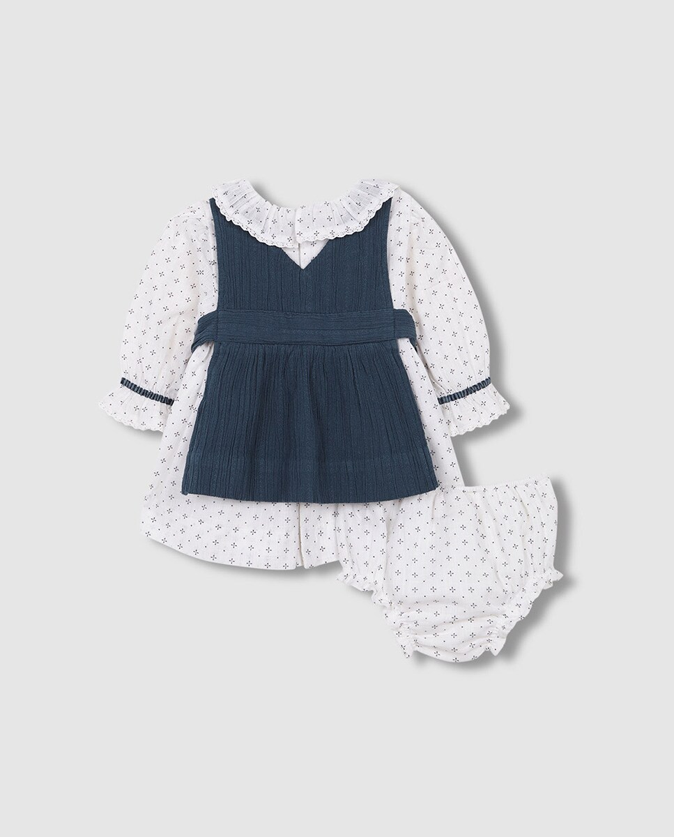 Vestido Estampado com Avental a Condizer Azul-2