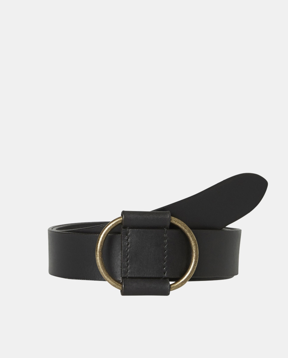Cinto de pele preto com fivela oval Preto-1
