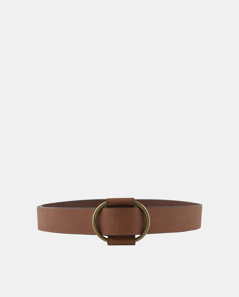 Cinto de pele castanho com fivela oval Castanho-1