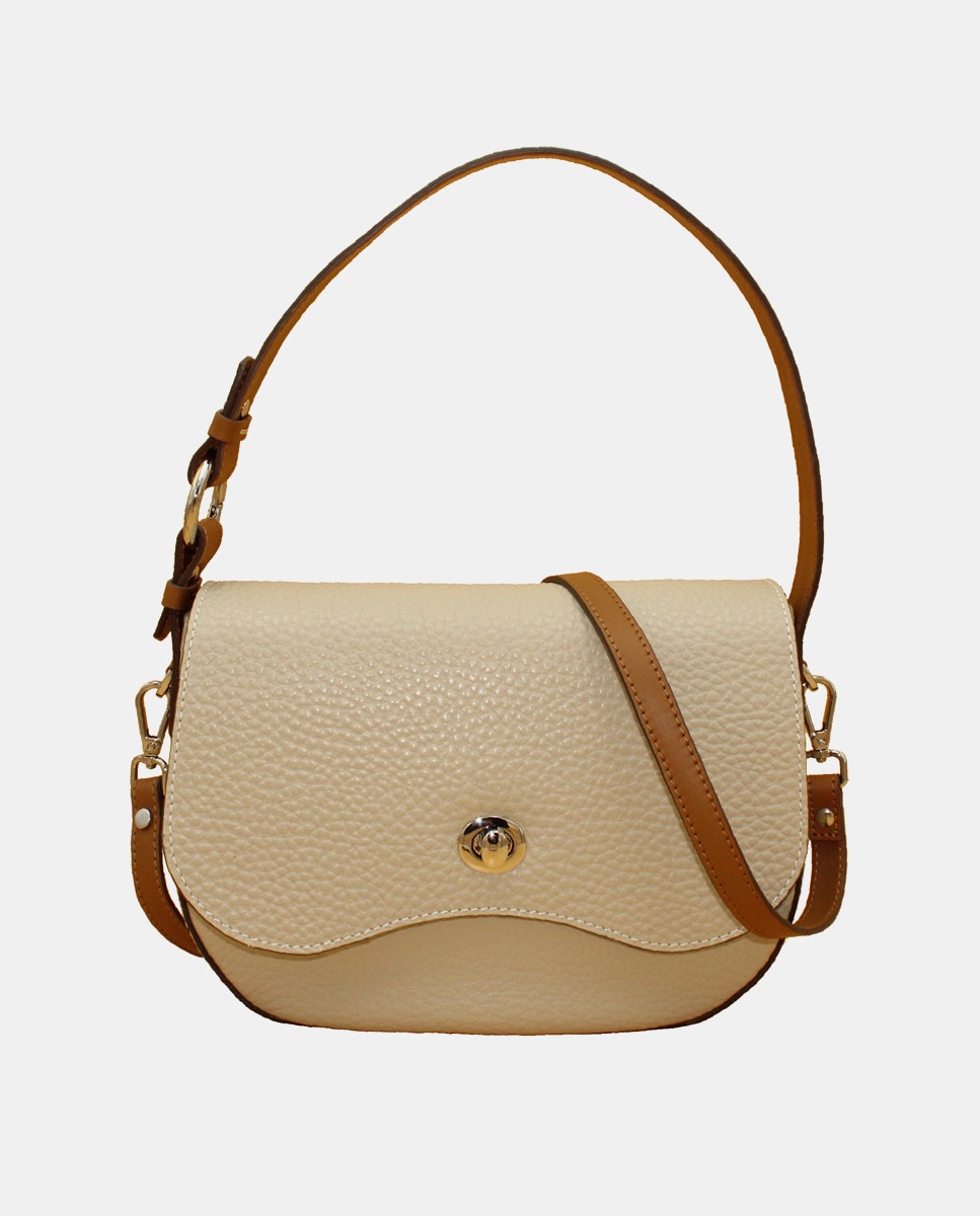Sac porté épaule écru à rabat et fermoir