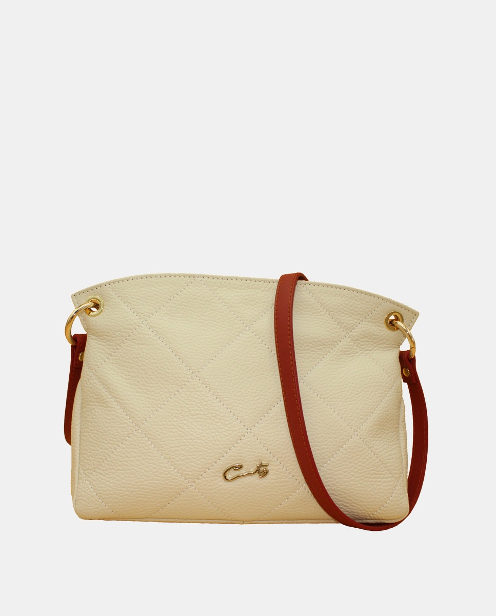 Sac à bandoulière matelassé nappa écru zippé