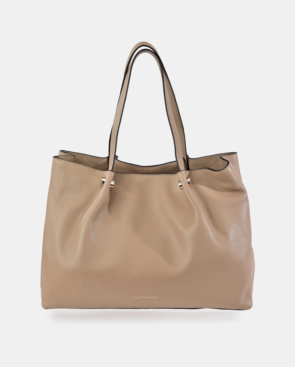 Bolso shopper en crema con doble asa y bandolera en piel · Guy Laroche