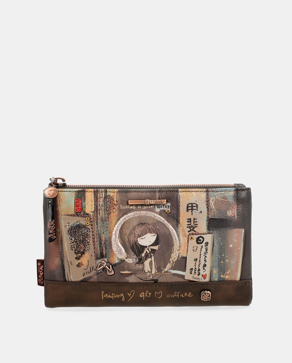 Grande pochette à imprimé fantaisie avec languette et fermeture é