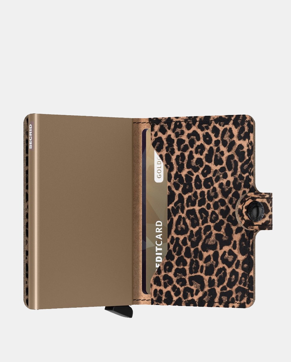 Porta-Cartões com Proteção RFID em Pele Estampada Bege-4
