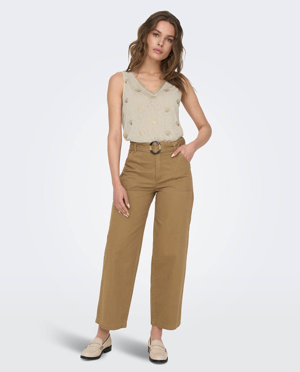 Pantalon large taille haute avec ceinture