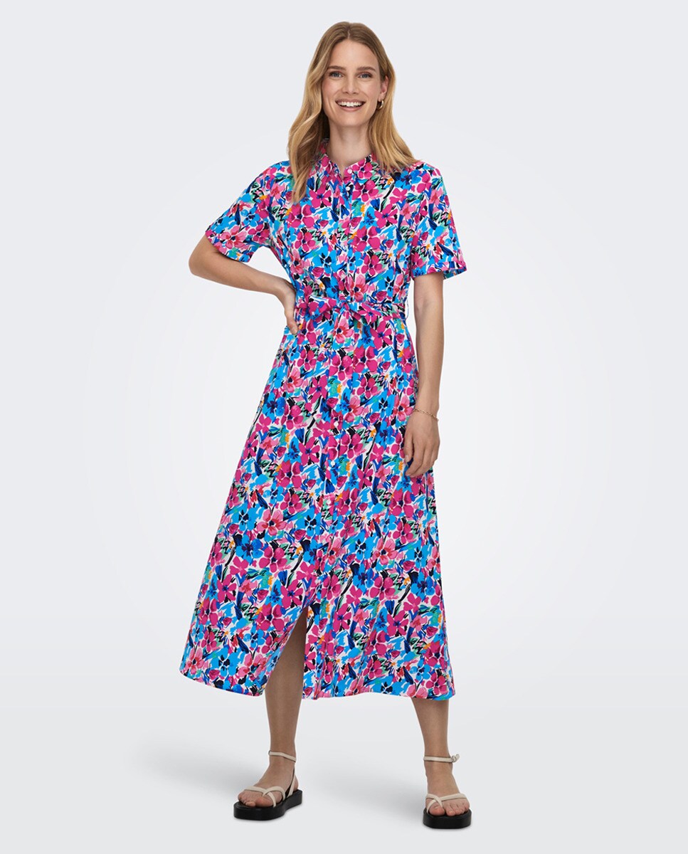 Robe chemisier longue à manches courtes