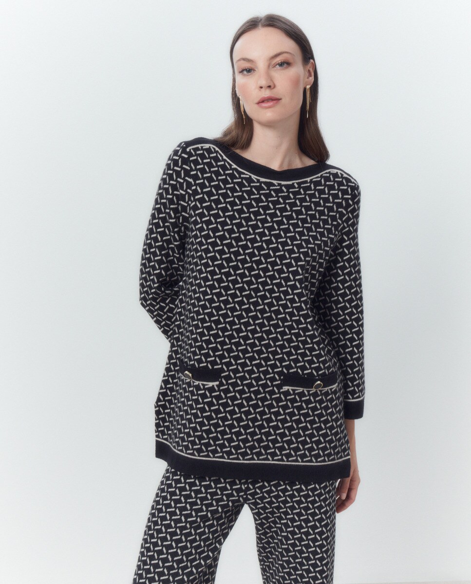 Pull fantaisie jacquard géométrique
