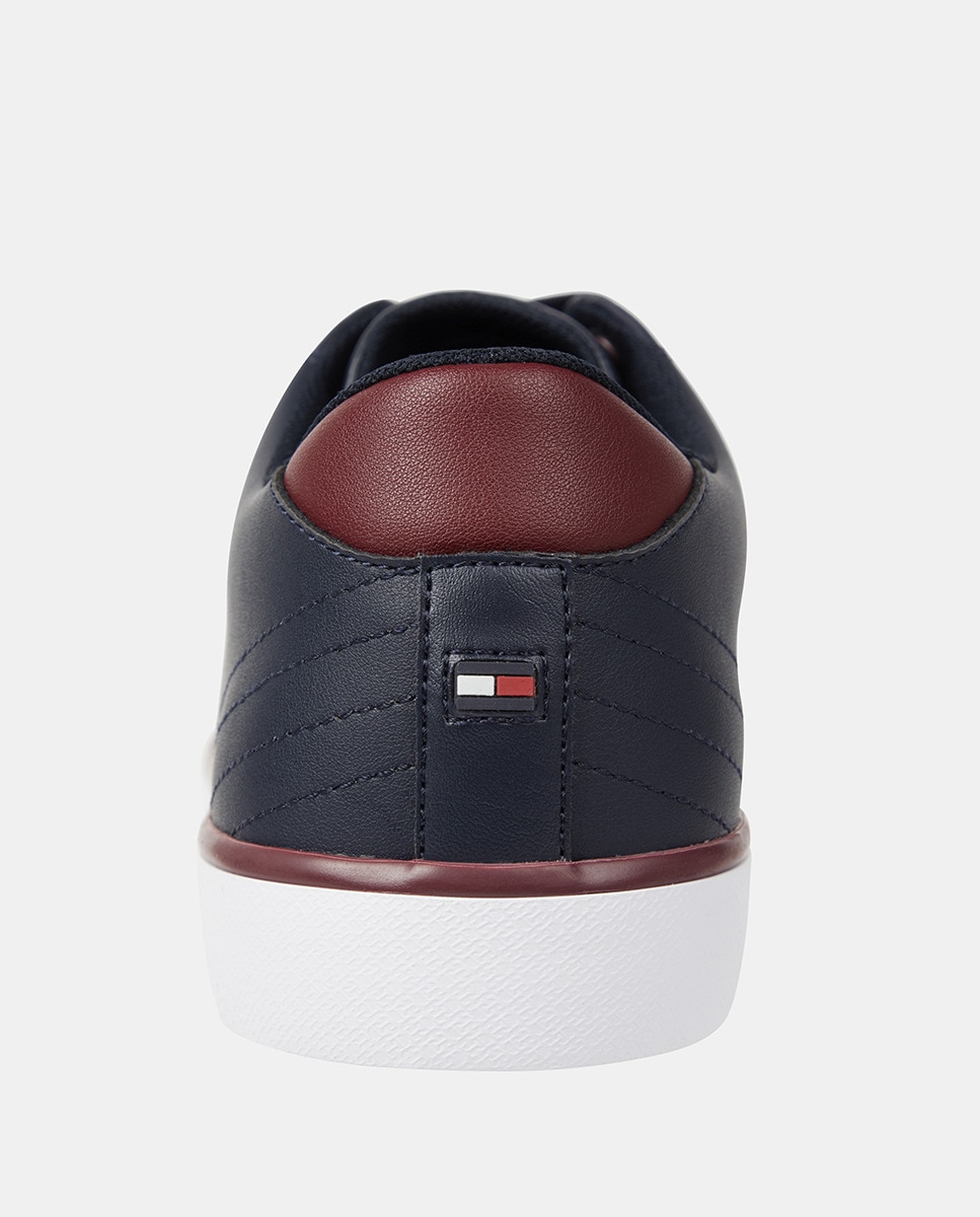 Sapatilhas Baixas com Logótipo Lateral e em Pele Azul-marinho-3