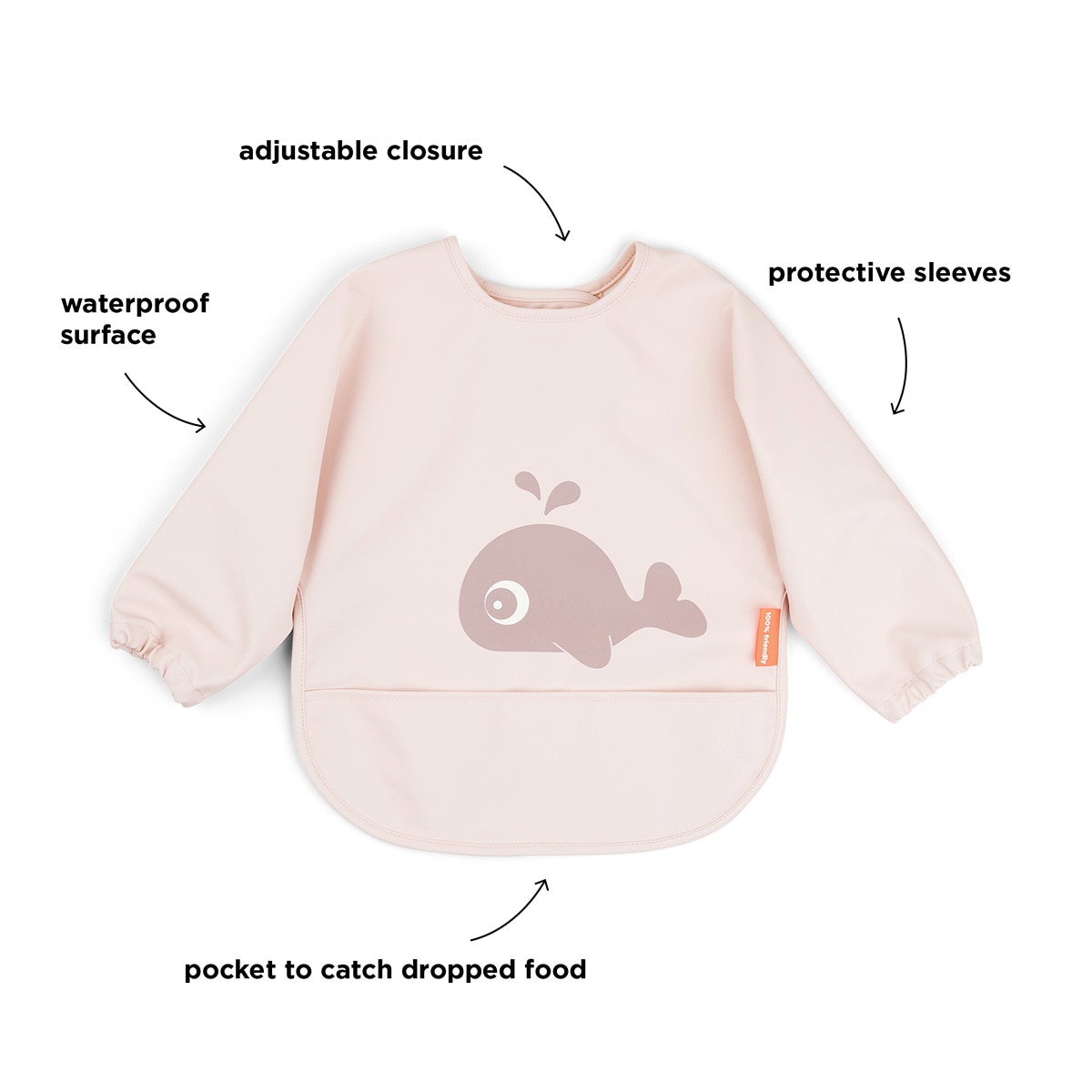 Babero impermeable Done by Deer con bolsillo recoge migas y mangas Sea Friends Rosa pastel-5