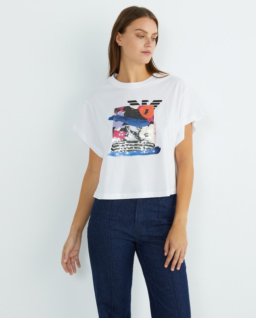 Imagen 0 de Camiseta de mujer manga corta con estampado en lentejuelas