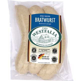 salchichas Bratwurst cocidas de cerdo en tripa natural para asar 3 piezas envase 270 g sin gluten sin lactosa - Casa Westfalia