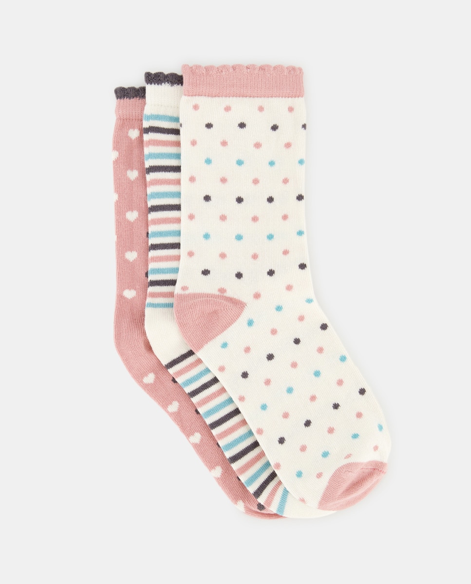 Lot de 3 paires de chaussettes avec c?urs et rayures.