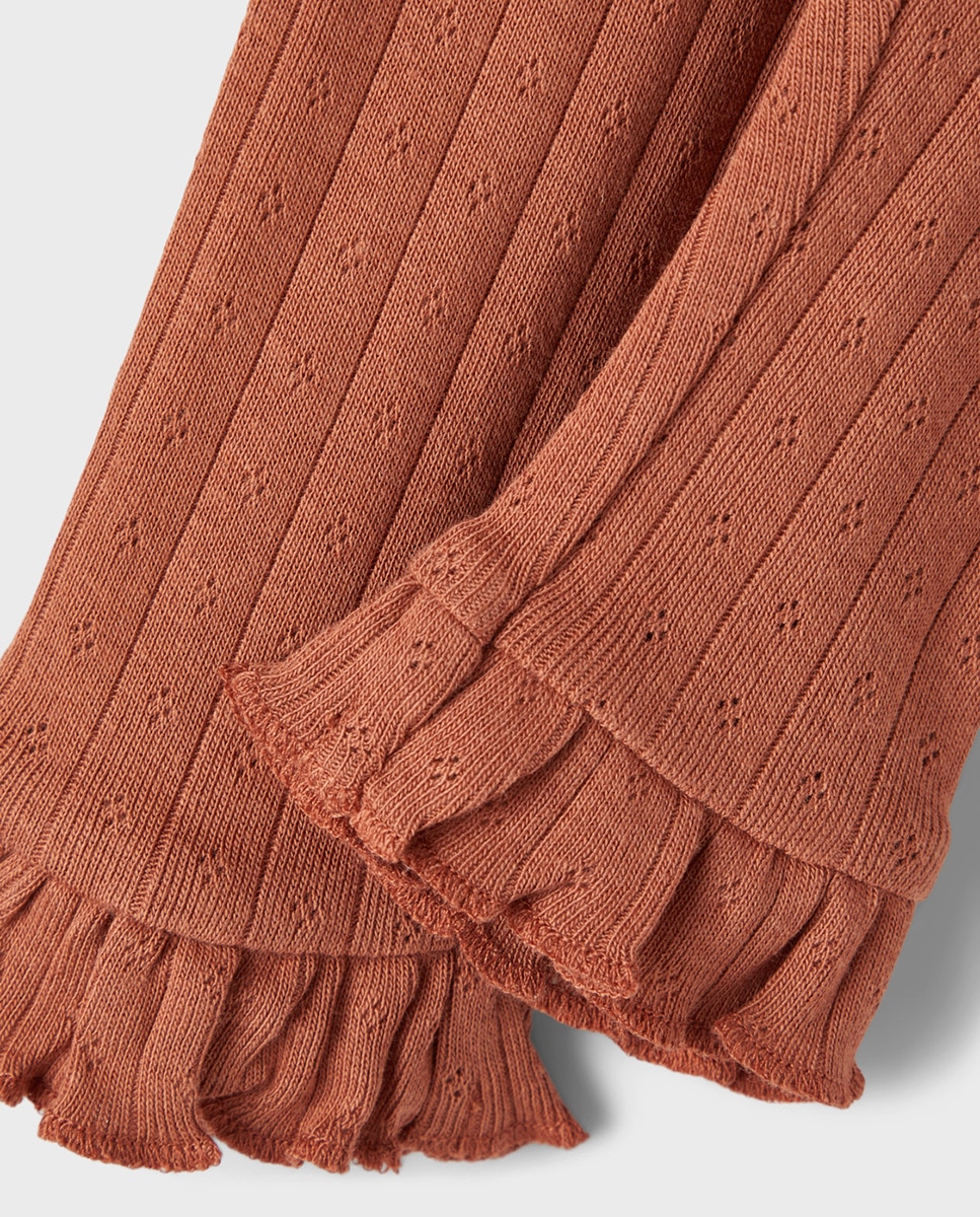 Calças de Bebé com Detalhe de Folho Laranja-3