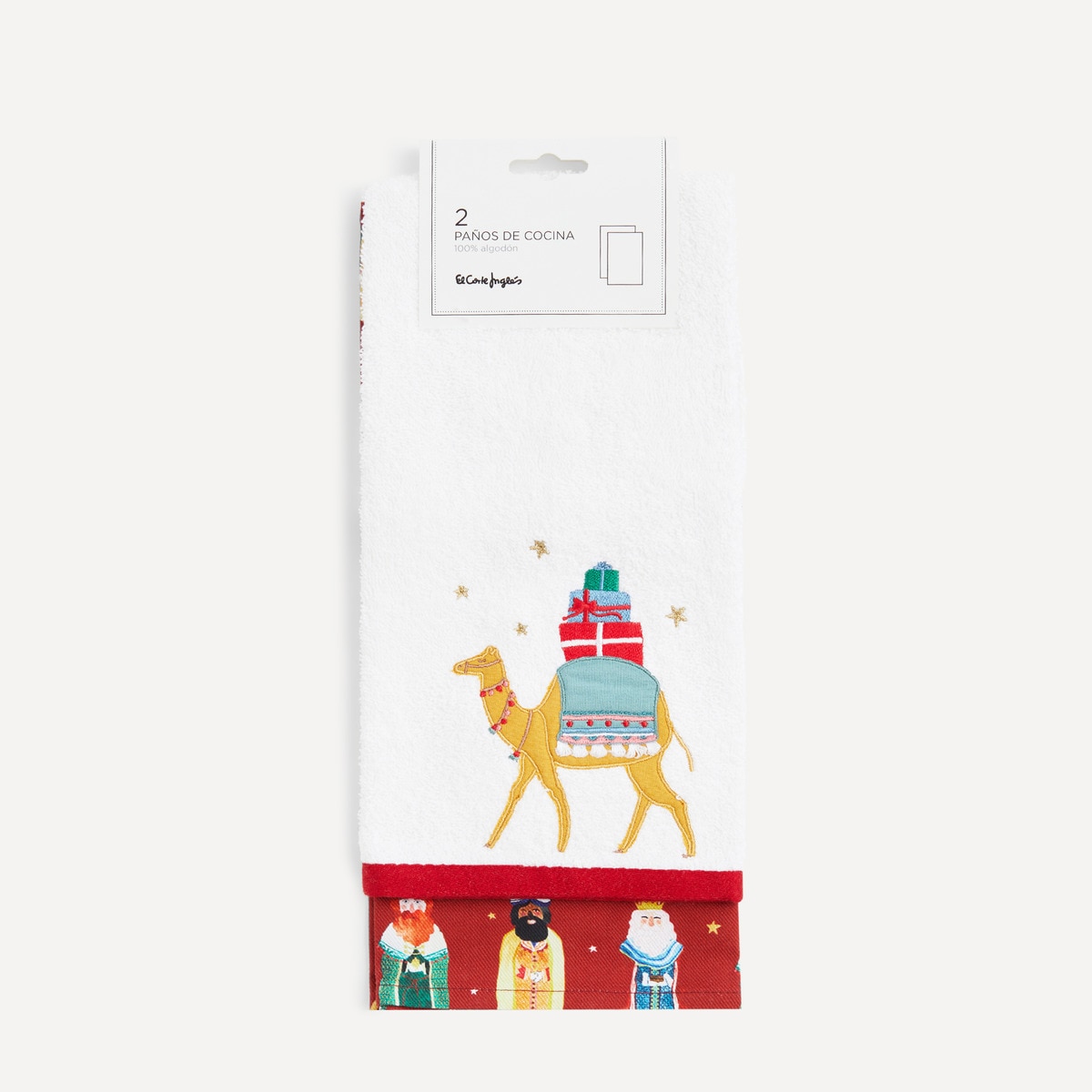 Set 2 paños cocina algodón Reyes Magos El Corte Inglés Rojo-5