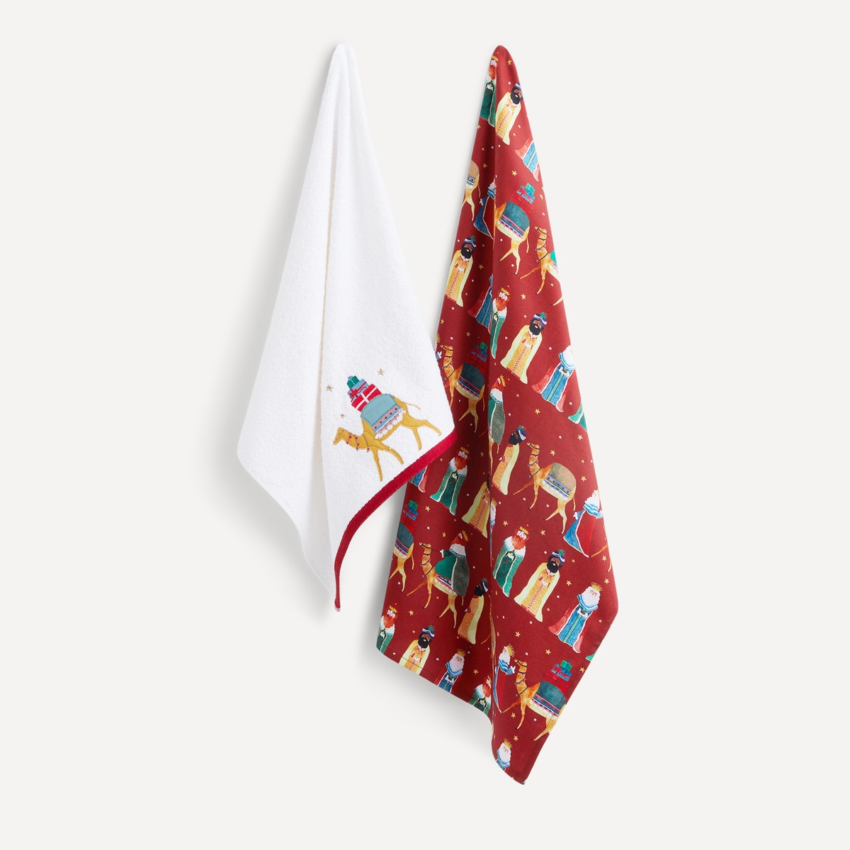 Set 2 paños cocina algodón Reyes Magos El Corte Inglés Rojo-1