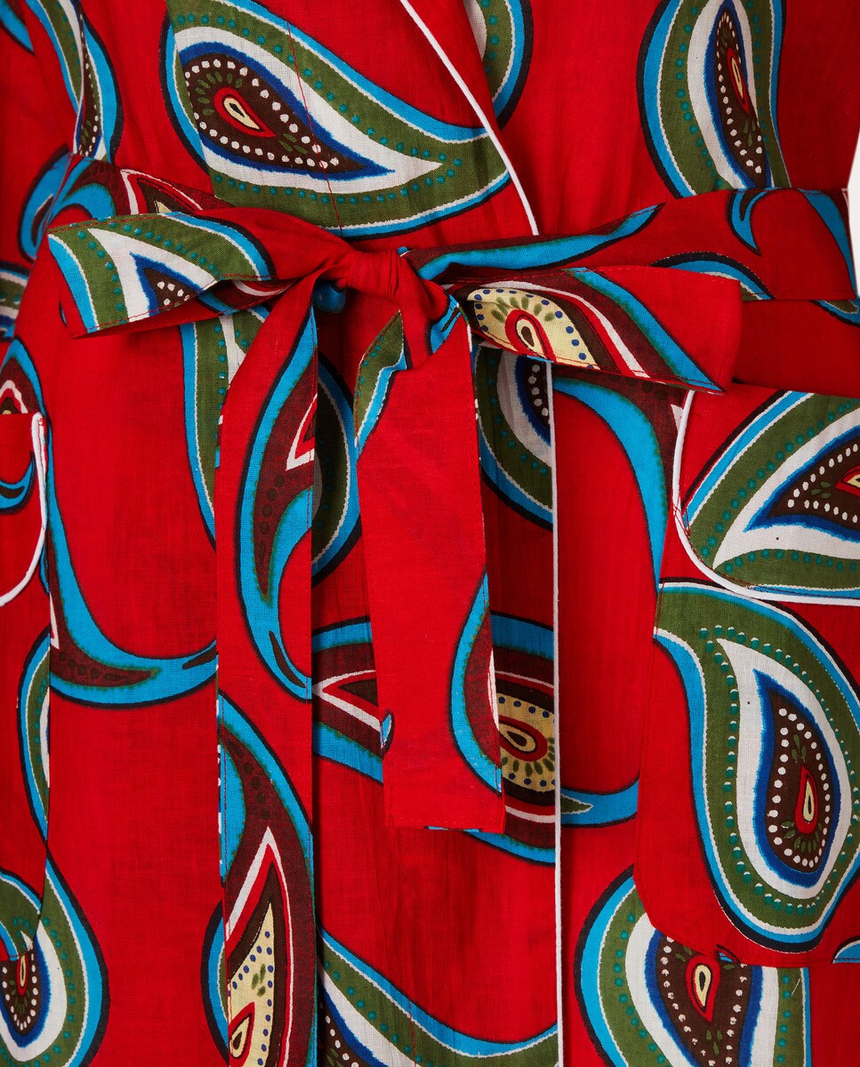 Bata de algodón estampada Rojo-3