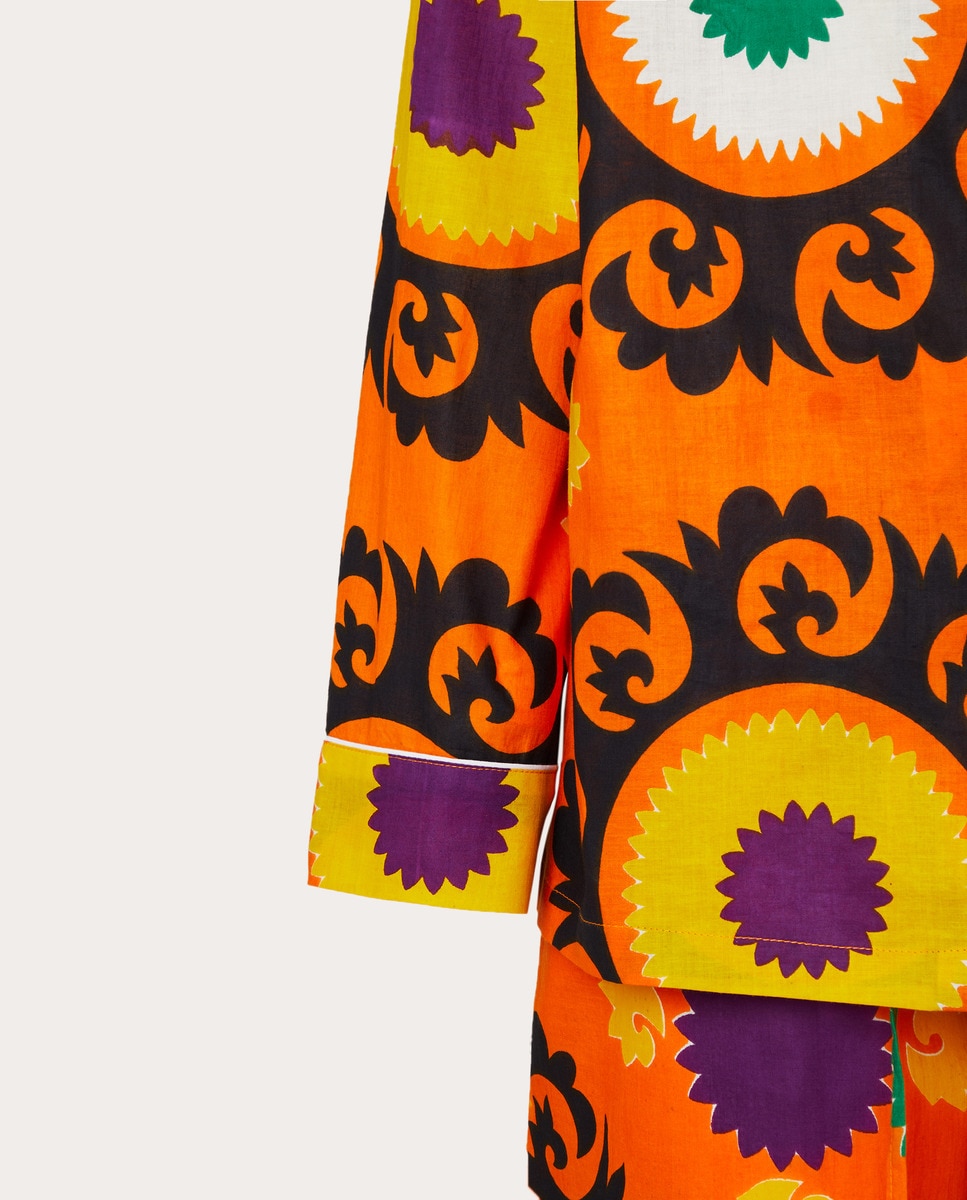 Pijama largo de algodón estampado Naranja-4