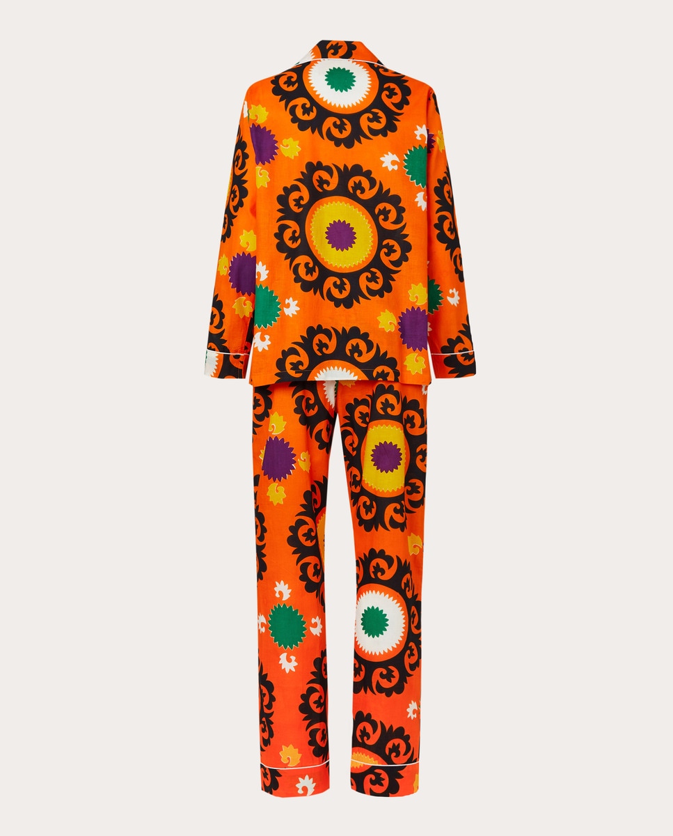 Pijama largo de algodón estampado Naranja-2
