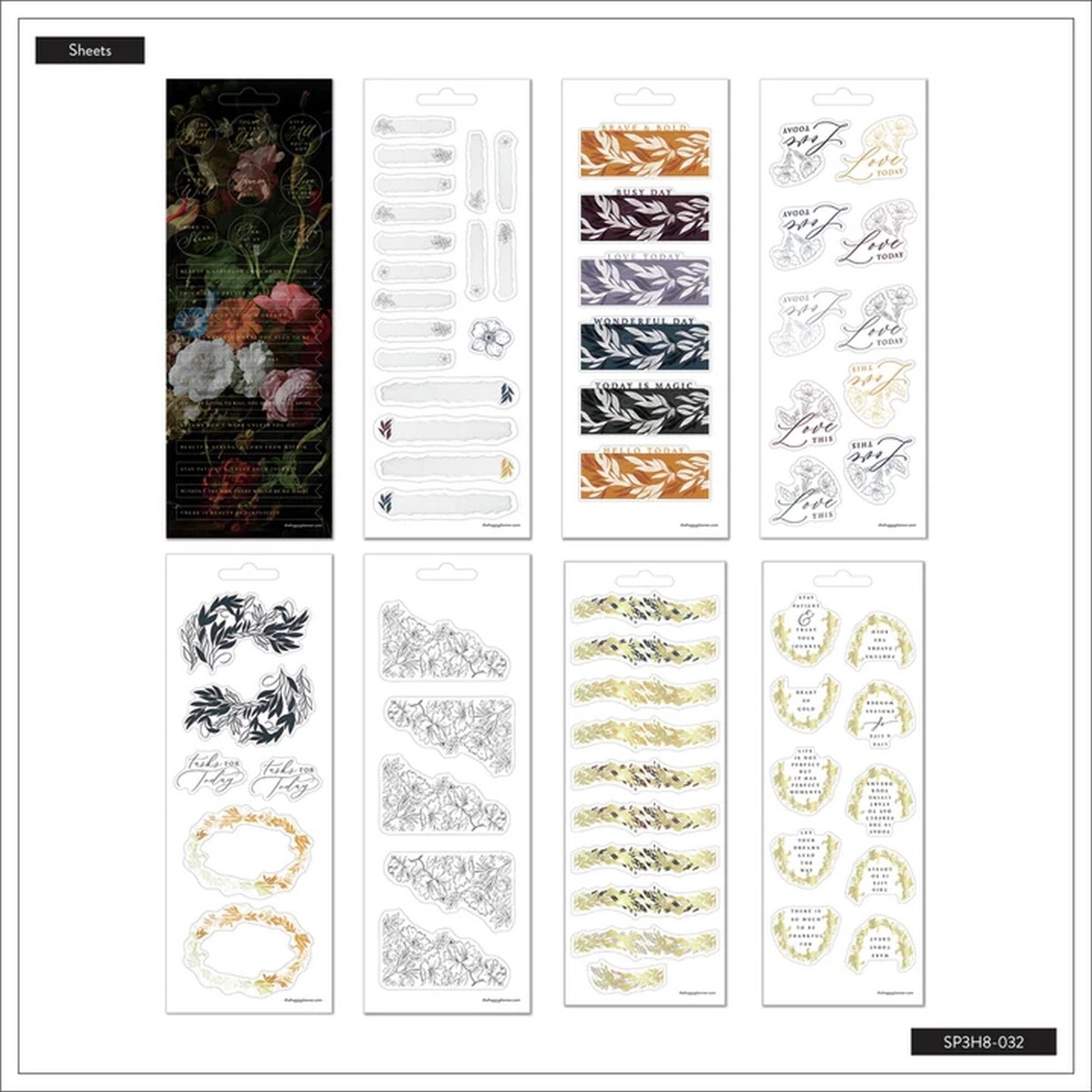 Pacote de 8 folhas de autocolantes barrocos ousados Happy Planner multicoloridos 4