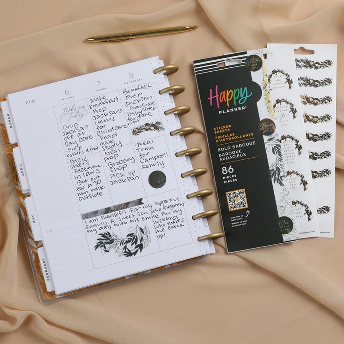 Pacote de 8 folhas de autocolantes barrocos ousados Happy Planner multicoloridos 3